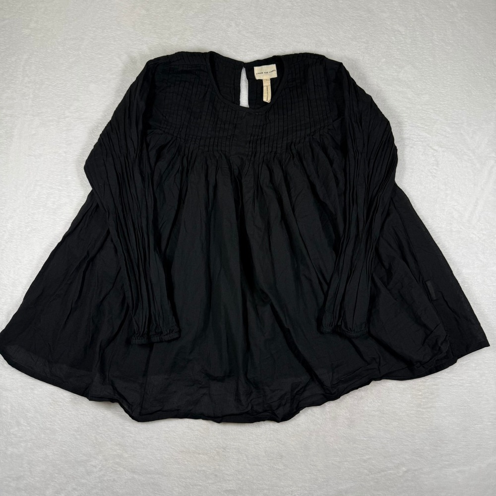 LAUDE the Label Black Organic Cotton Pintuck Pleated Babydoll Blouse Small